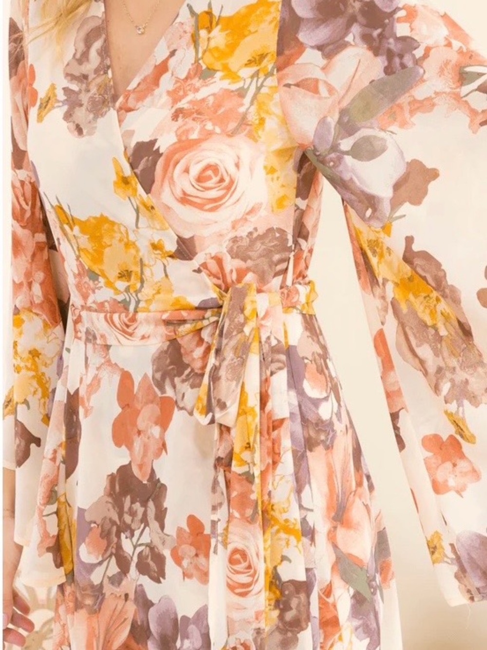 0250. Floral Wrap Maxi Dress in Blush and Peach - Picture 3 of 4